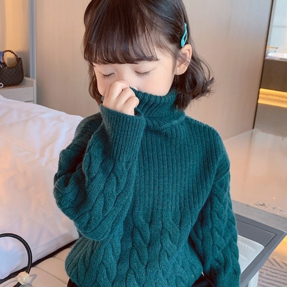 巴拉拉吧儿童毛衣女童冬季加厚加绒新款针织高领粗线衣宝宝保暖休