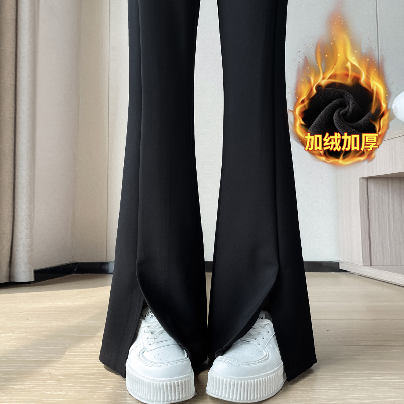 2023秋冬新款休闲开叉西装裤高腰窄版阔腿微喇叭加绒加厚拖地裤女