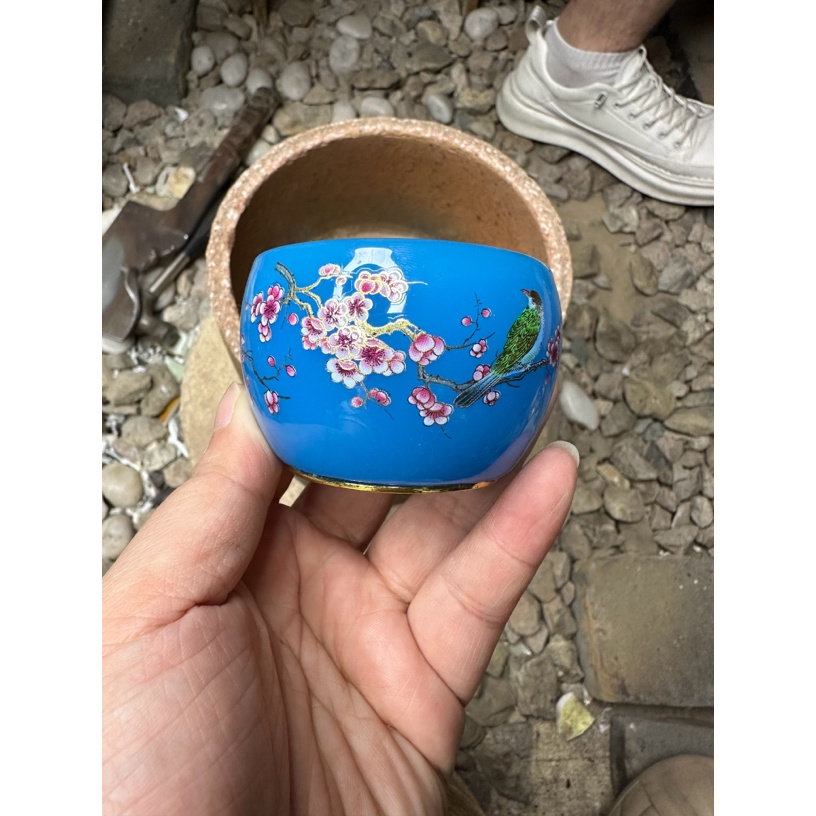 高端茶器 蓝色福底喜上眉梢主人杯