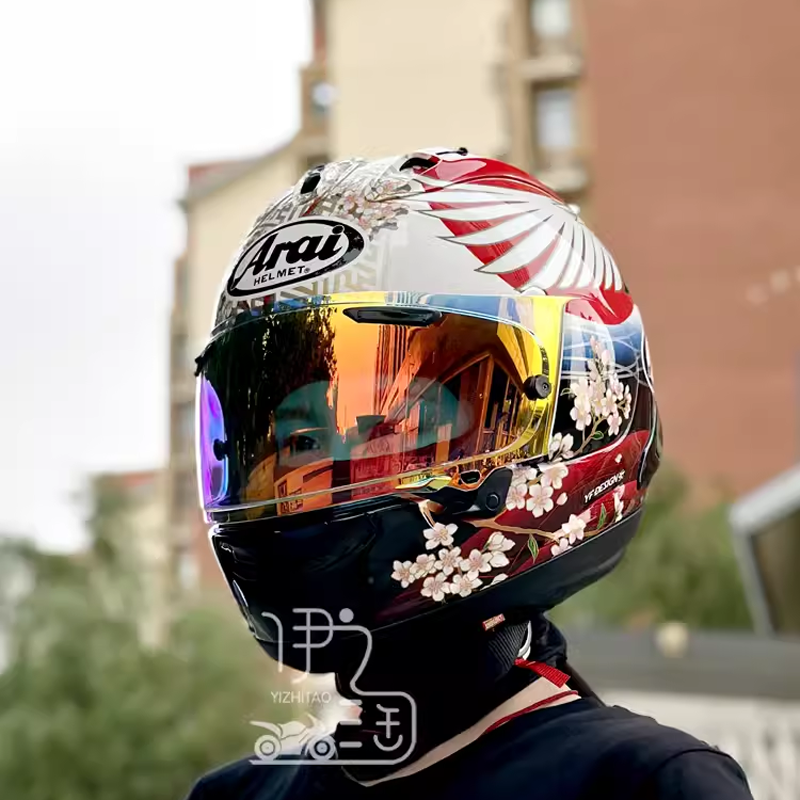 适用于arai rx7x neo头盔镜片日夜通用极光镜片电镀防雾金红变色