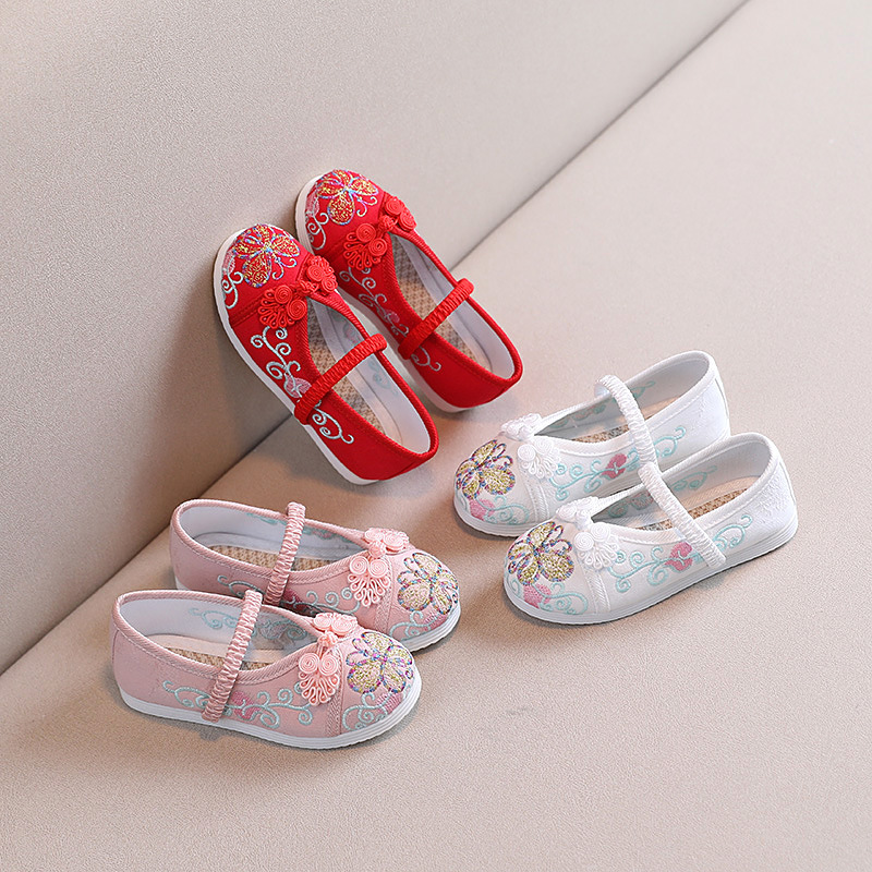 女童绣花鞋中国风舞蹈儿童汉服鞋民族风童鞋古风古装鞋手工布鞋