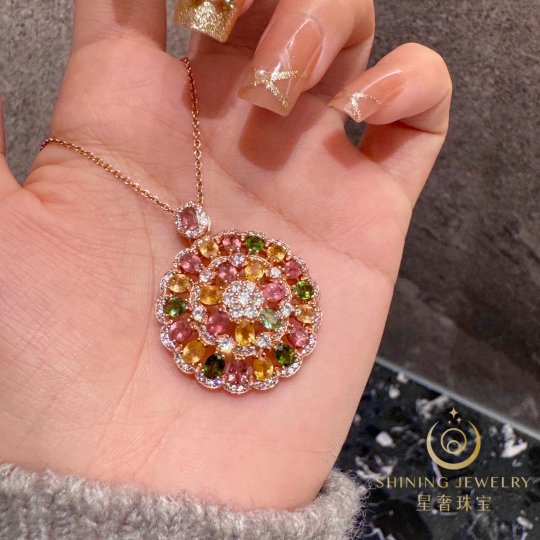 【星奢珠宝】S925银天然碧玺吊坠气质轻奢时尚百搭