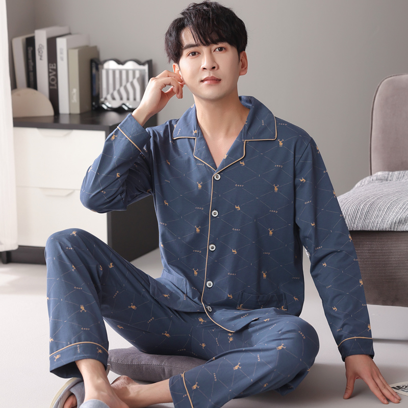 【高档纯棉】男士睡衣春秋季长袖新款学生中青年家居服套装可外穿