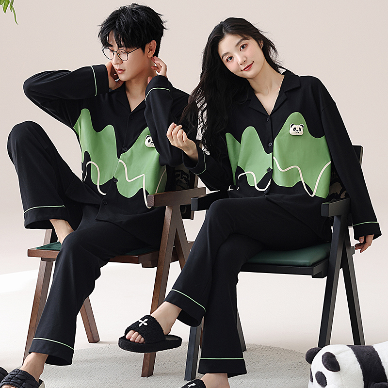 【纯棉】情侣睡衣女春秋款纯棉长袖2024新款男士秋季家居服套装