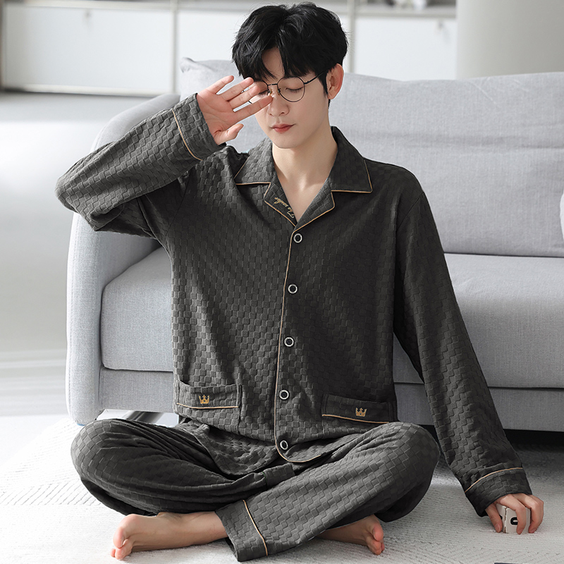 【纯棉】男士纯棉睡衣长袖长裤开衫家居服男款宽松套装可外穿