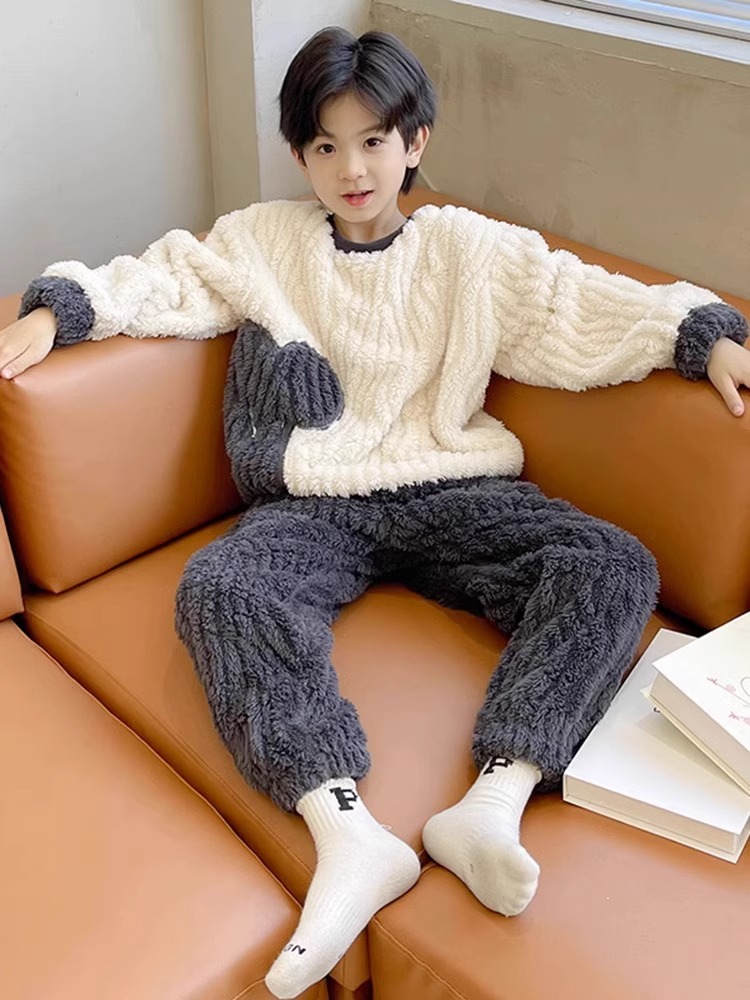 男童睡衣冬季爆款珊瑚绒儿童家居服两件套中大童2025新款男孩睡衣