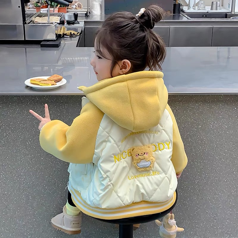 女童夹棉外套秋冬款2025冬装新款网红炸街加绒加厚冬季女宝宝棉衣