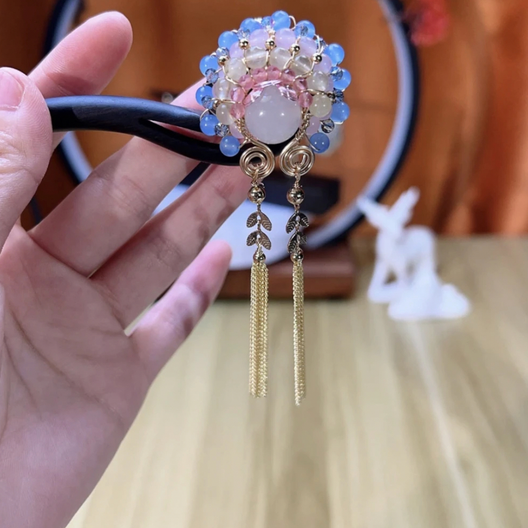 18厘米黑檀木发簪彩色刀马旦新中式国风百搭国潮轻奢高货日常流苏