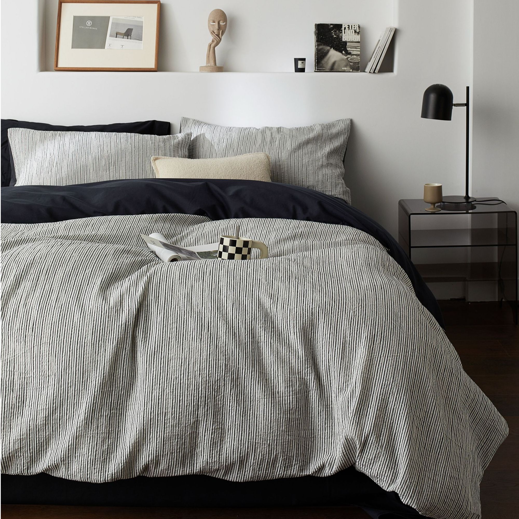 小玲子家纺 马克 100棉四季款轻奢四件套条纹简约三件套全棉床品