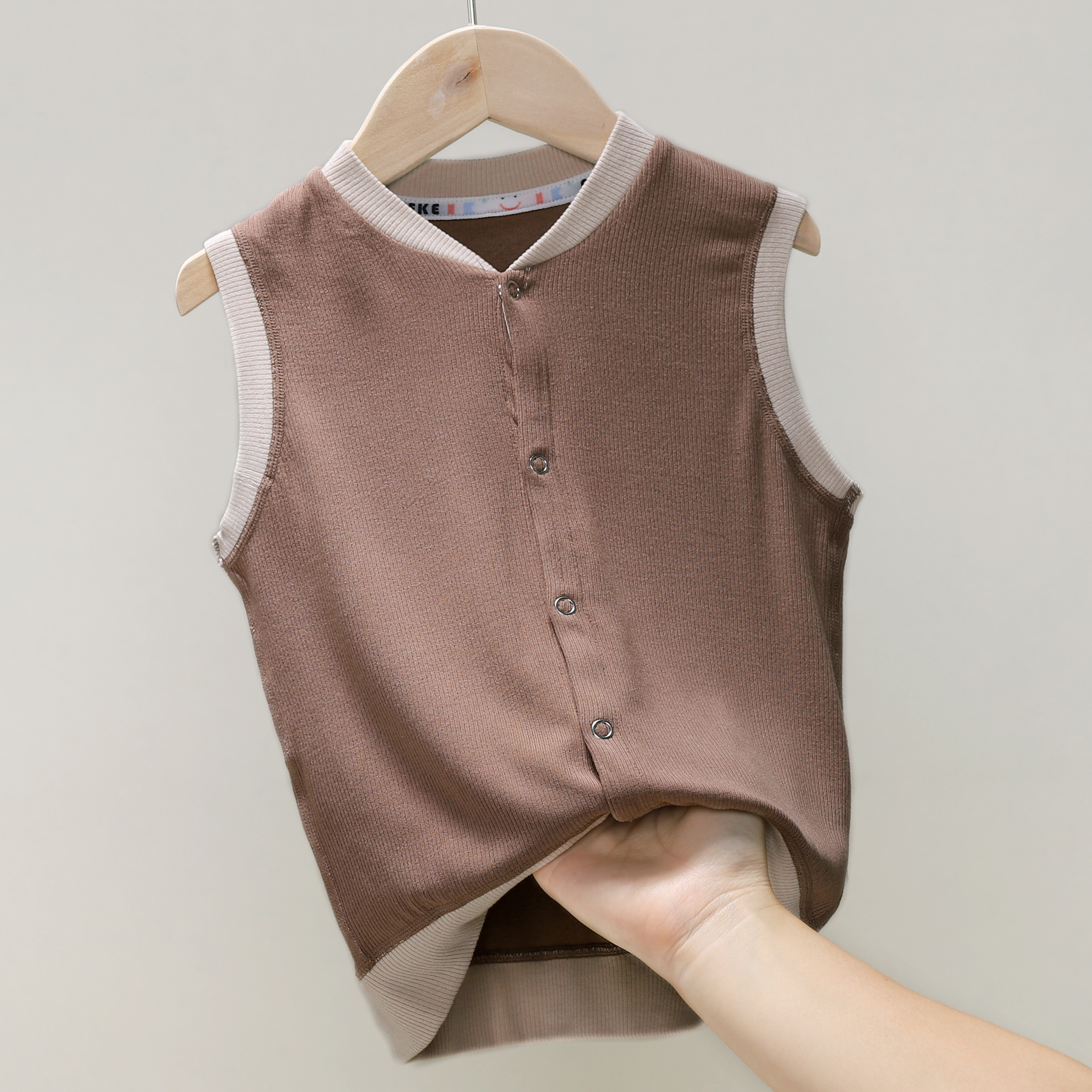 姜暖绒立领马甲宝宝马夹儿童保暖春秋婴儿高弹无袖马甲护肚 23208