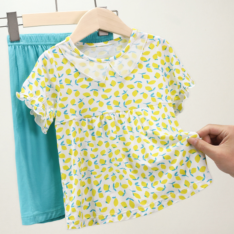 清仓 DDM-S 1100 夏日柠檬 竹纤维套装 儿童睡衣夏季短袖家居服