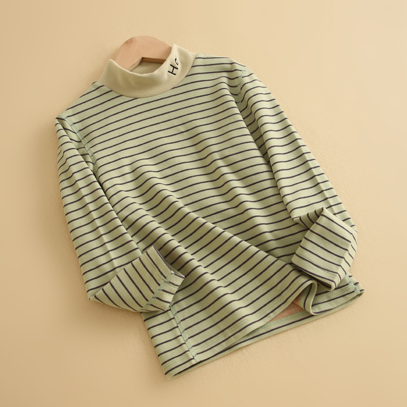 秋冬儿童保暖内衣男童德绒条纹半高领秋衣中大童加厚打底衫 z011a