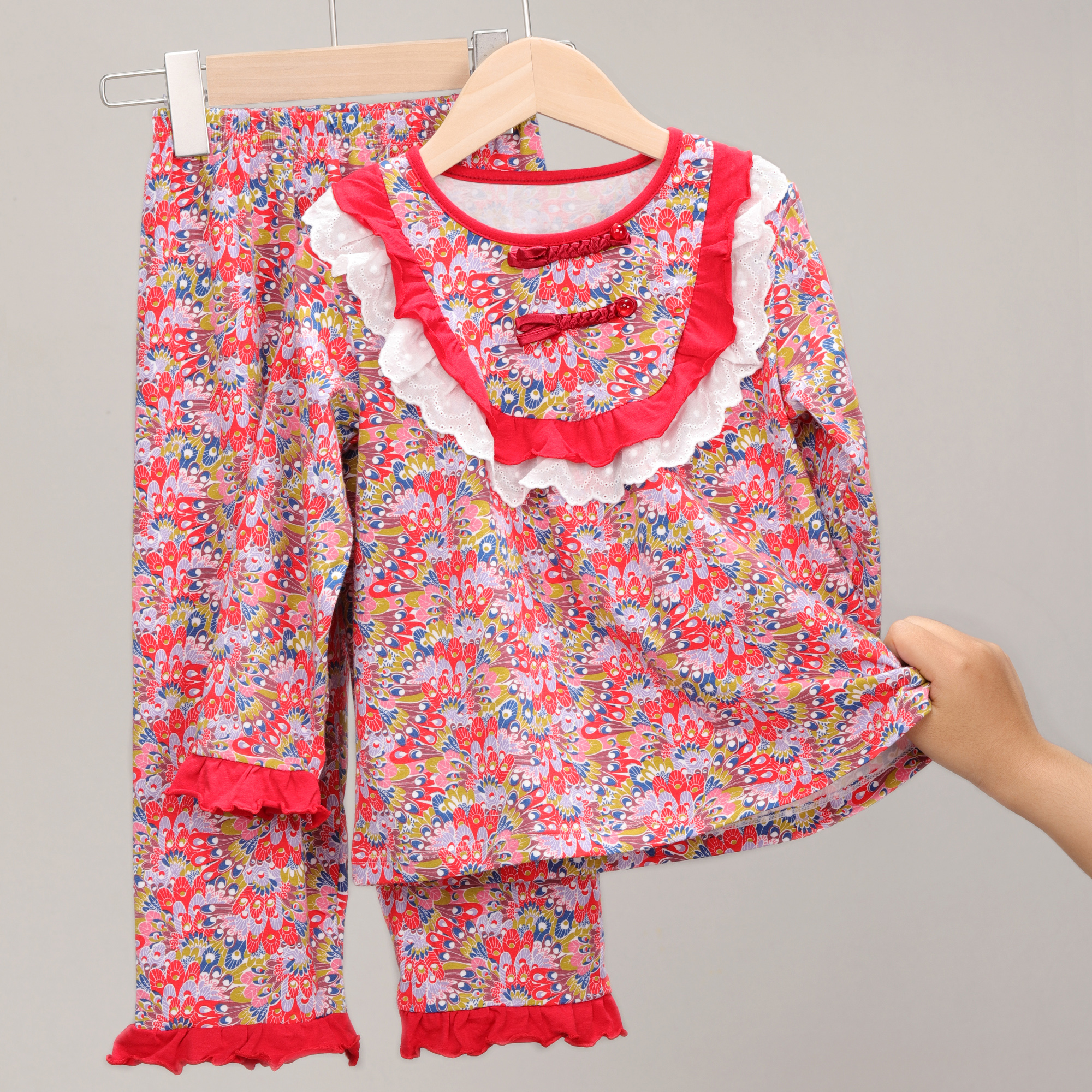 儿童秋衣秋裤套装大红色生日拜年服蛇年国服女童宝宝内衣国风1217