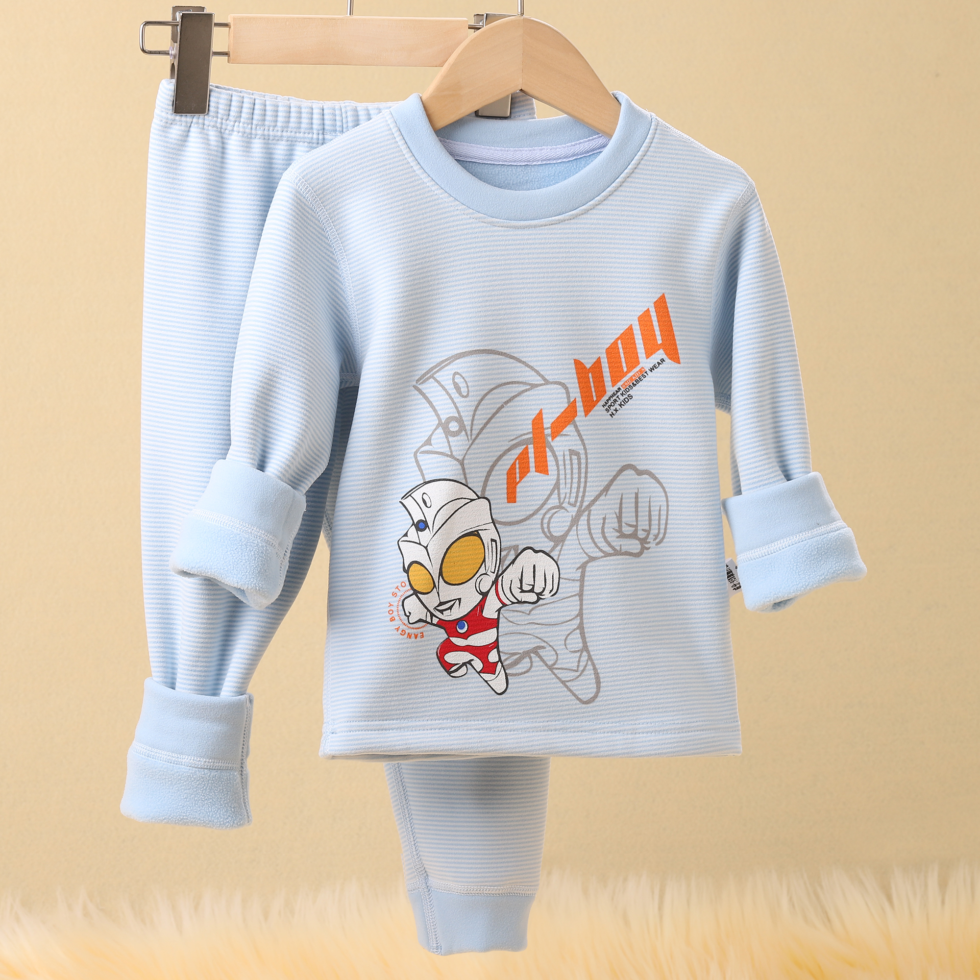 儿童保暖内衣裤套装男童厚秋衣秋裤中大童一体绒冬季内穿 7331-2