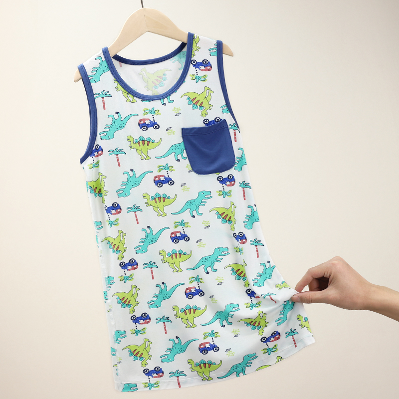 731209 优可丝儿童睡裙男童无袖睡衣薄款连体家居服睡衣莫代尔