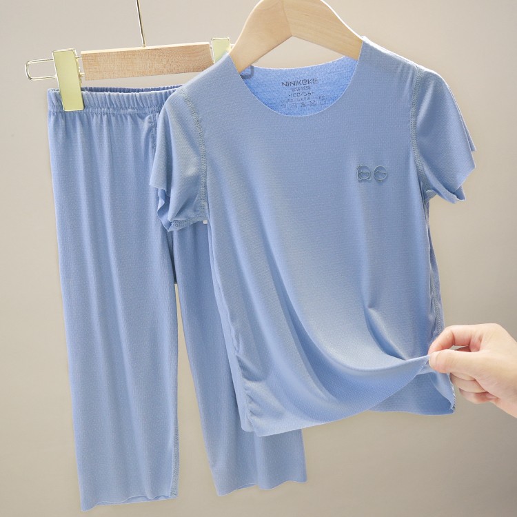 20266儿童家居服套装薄款无痕男童女童空调服圆领春夏睡衣亲子装