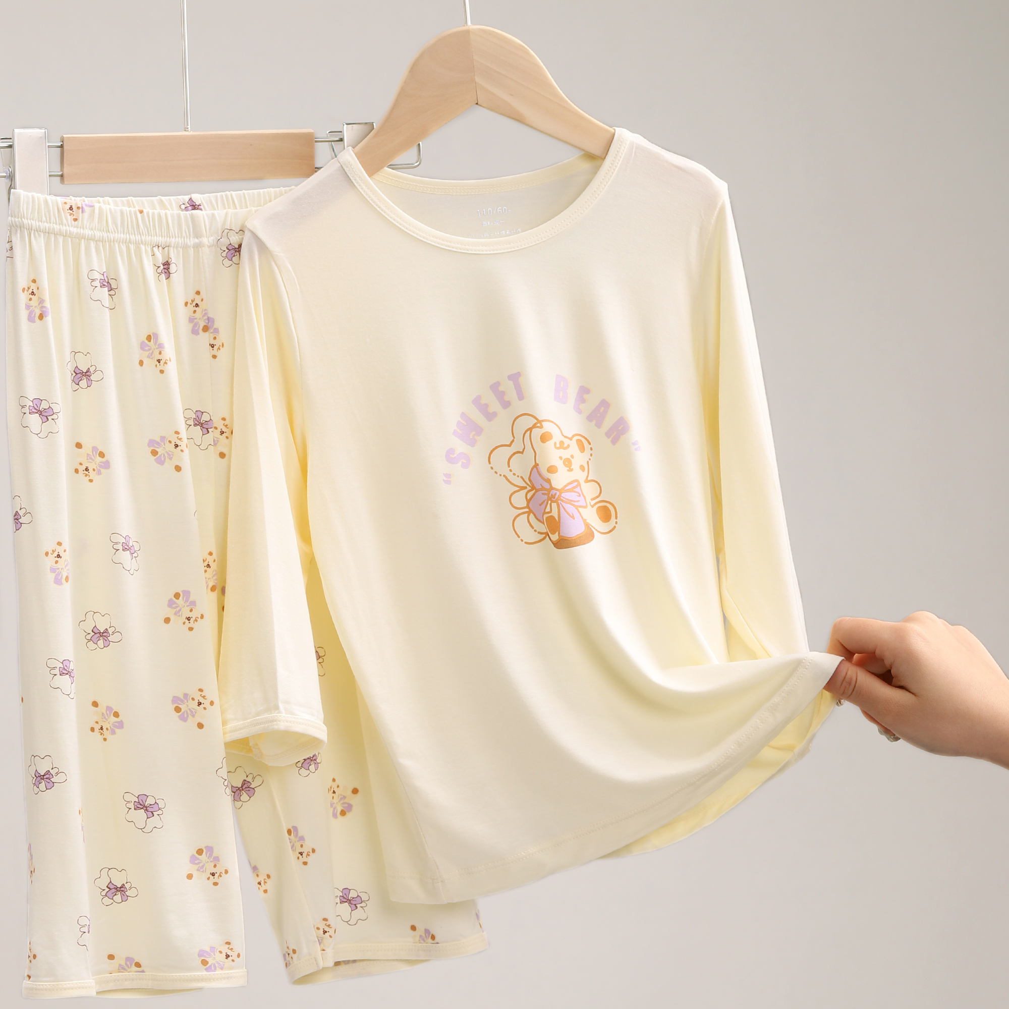 儿童睡衣女孩夏季薄款女童春印花大童兰精莫代尔家居服套装 6568