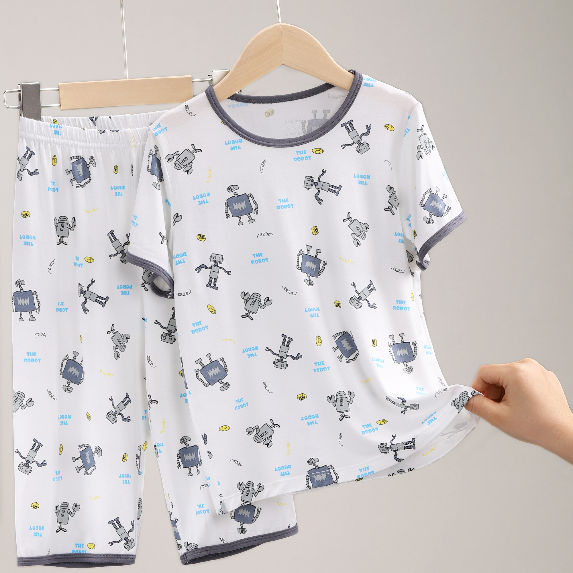 儿童睡衣男孩家居服套装大童夏季薄款a类2024新款男童莫代尔6488