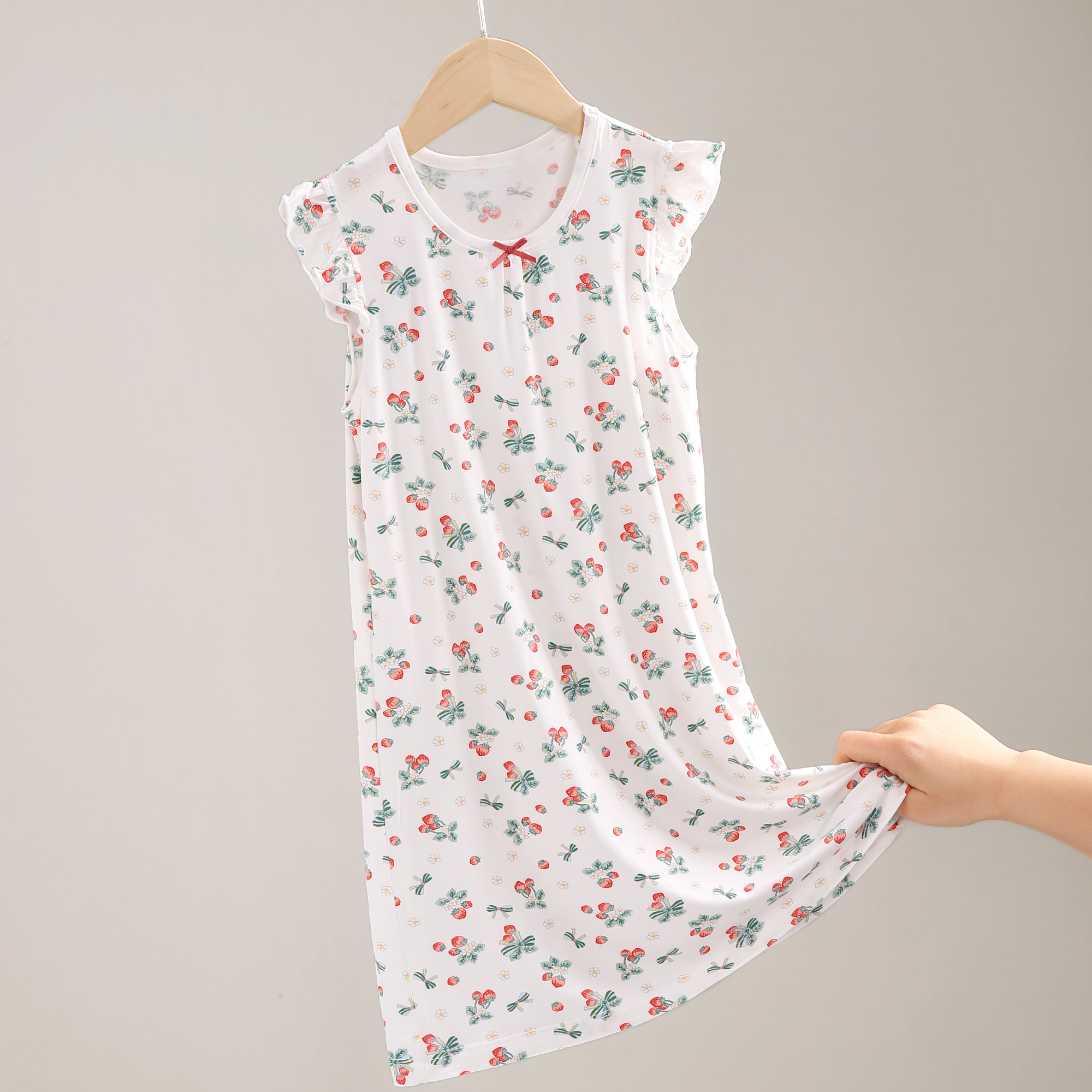 18250女童睡裙亲子莫代尔夏天薄款印花家居裙儿童大码睡衣连衣裙