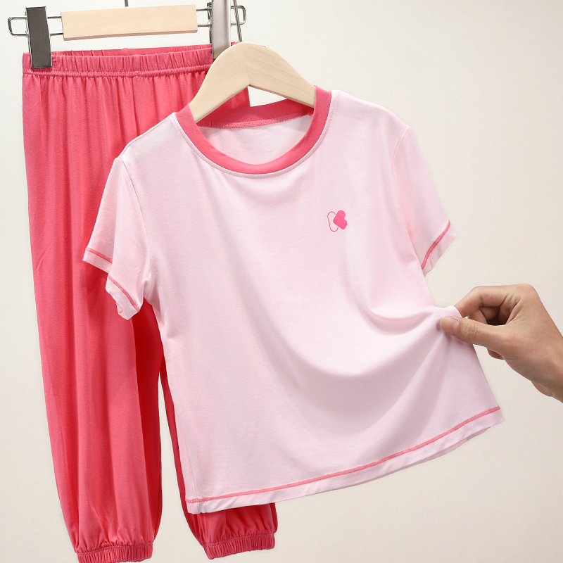  S 2147牛奶丝家居服套装薄款宽松小中大童居家服空调睡衣小女孩