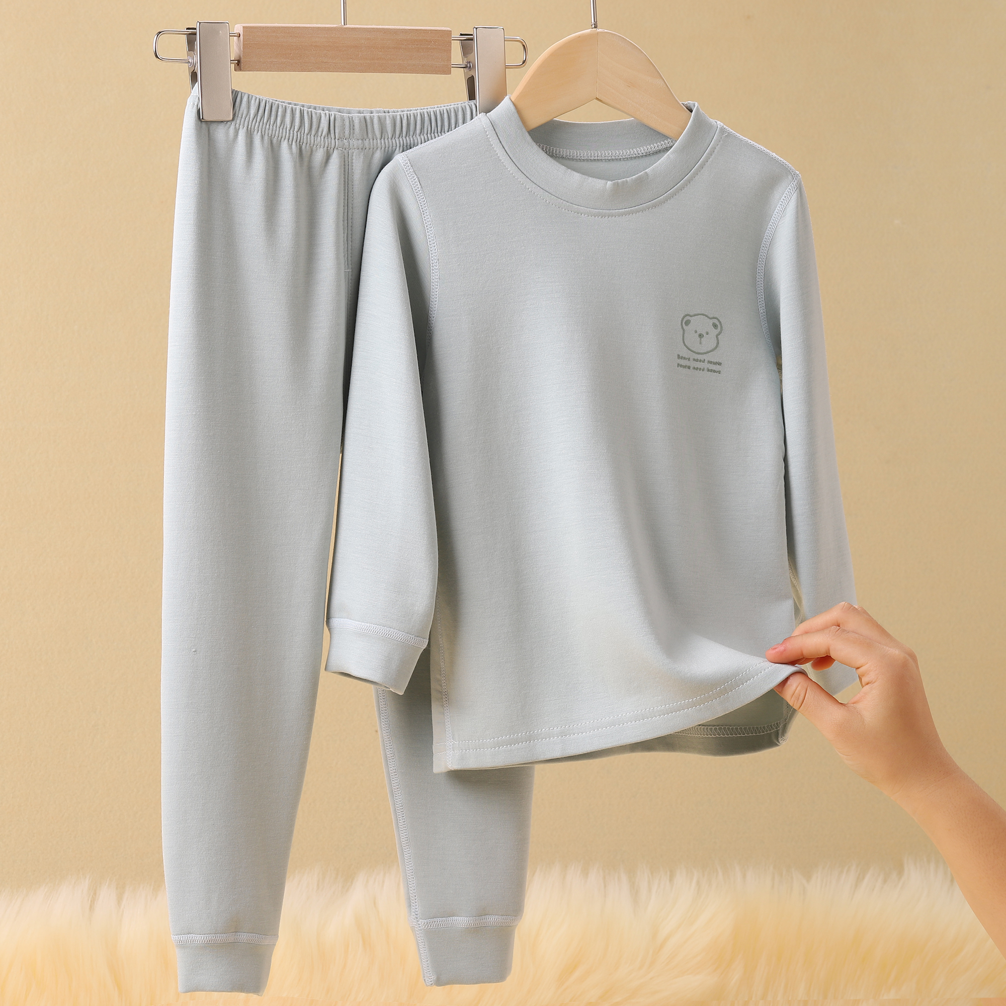 儿童秋衣秋裤女童打底莫代尔保暖内衣线衣男大童秋冬德绒套 5345