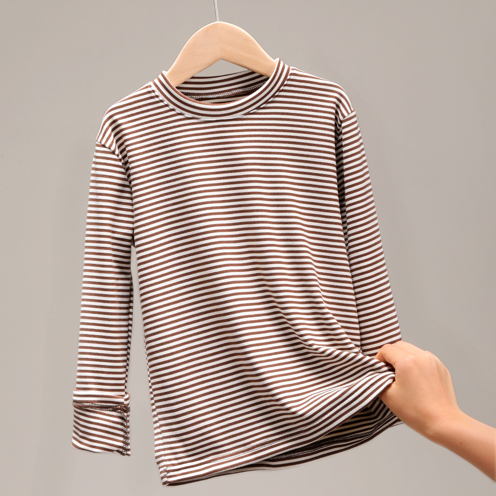 321572 儿童条纹中大童男童秋冬加厚半高领长袖宝宝打底衫内搭