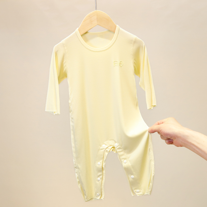 DDM 21229 婴儿连体衣服长袖宝宝男春秋莫代尔薄睡衣夏季哈衣爬服