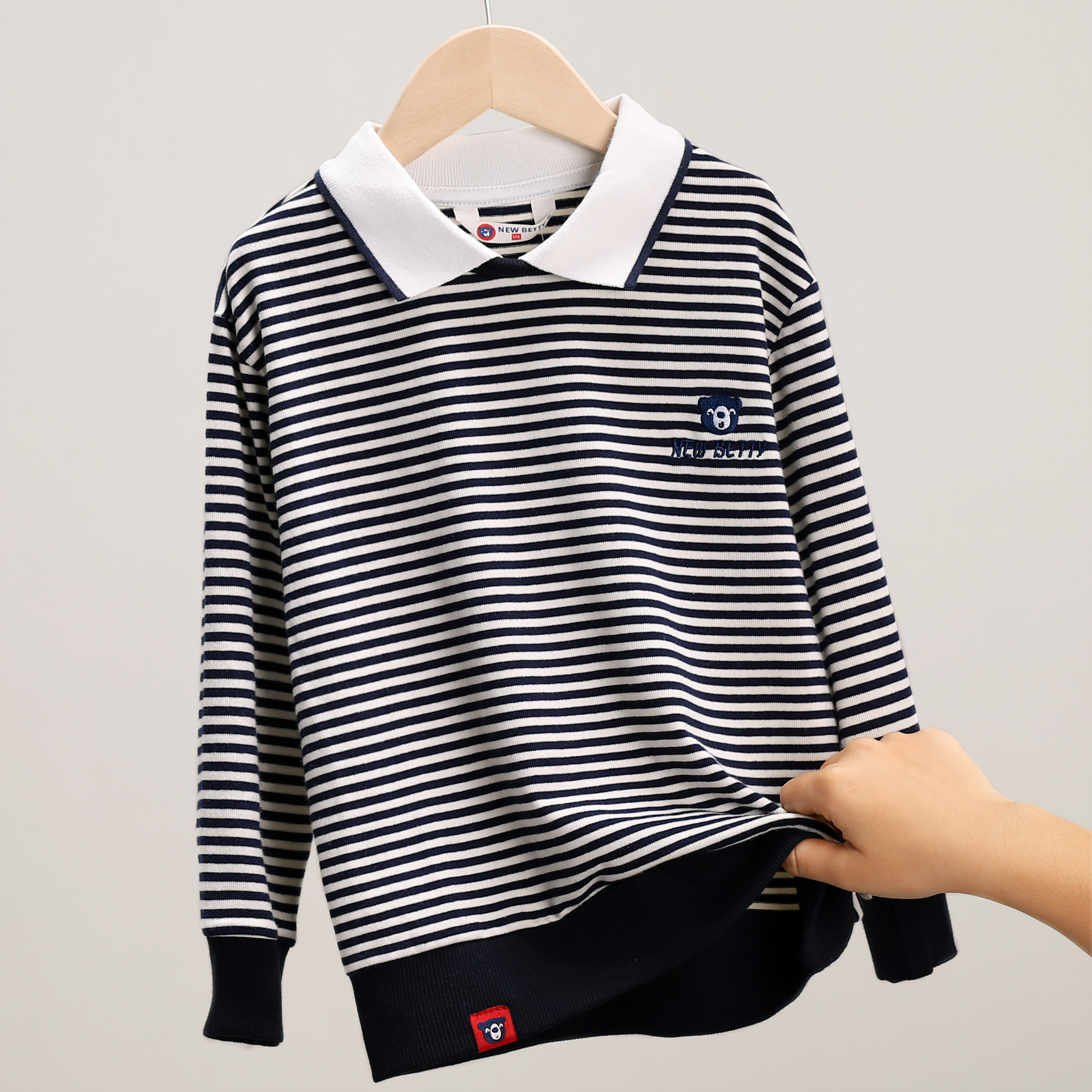 儿童秋款长袖中大童秋季洋气休闲横条POLO卫衣翻领宽松韩版 097