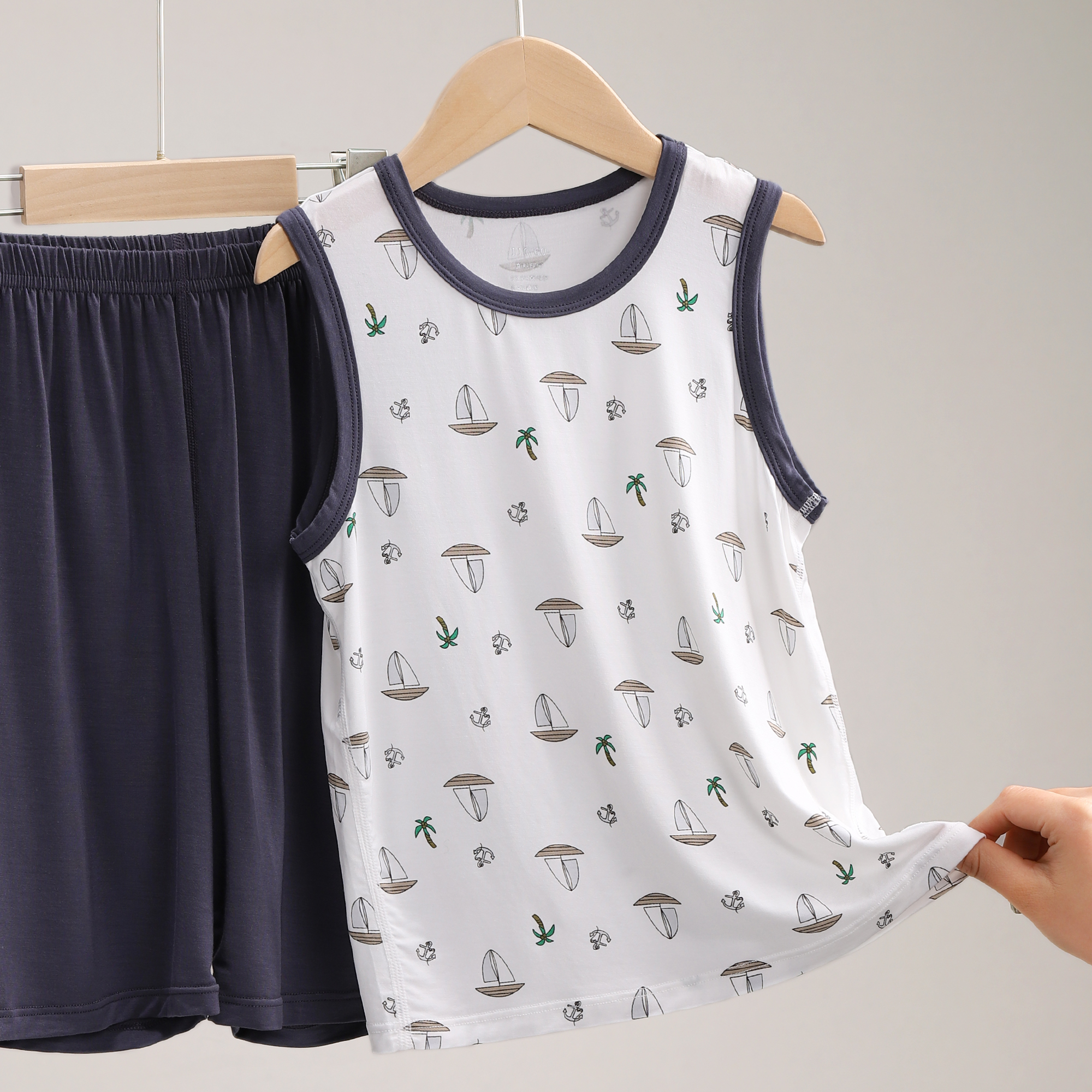 儿童家居服男童夏季莫代尔睡衣男孩背心套装男大童薄款空调服6182