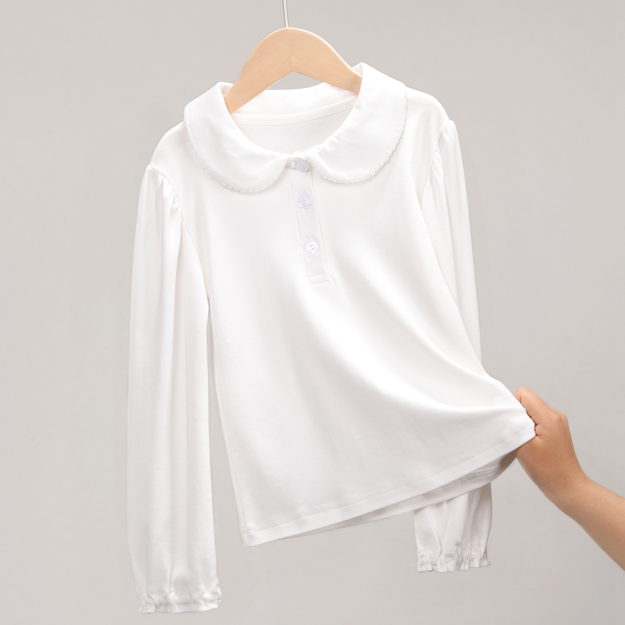 女童长袖T恤打底衫春秋薄款内搭外穿中大童白色上衣洋气 313536 