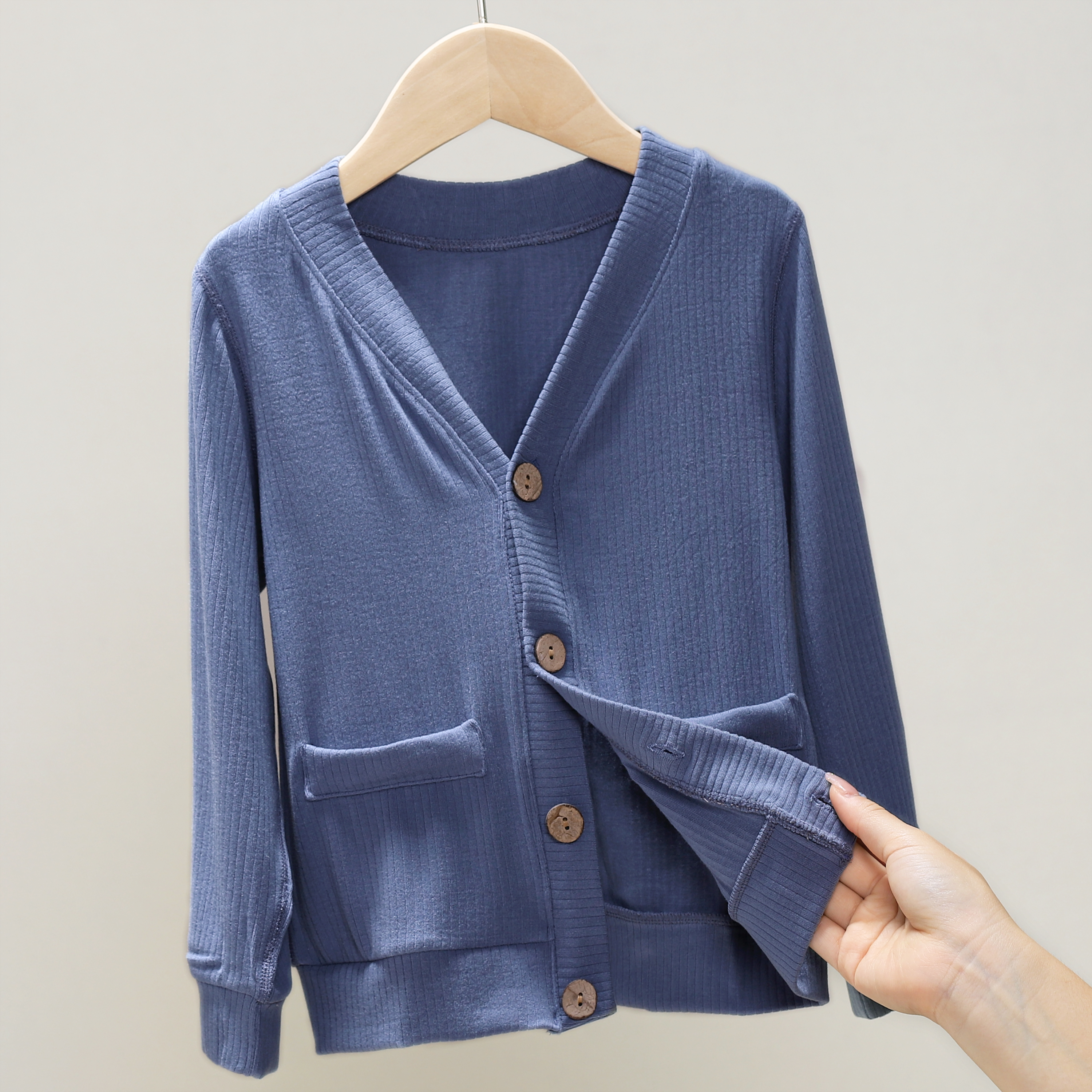 儿童竖条罗纹开衫百搭长袖宝宝宽松洋气春秋季秋纯色 新 312550