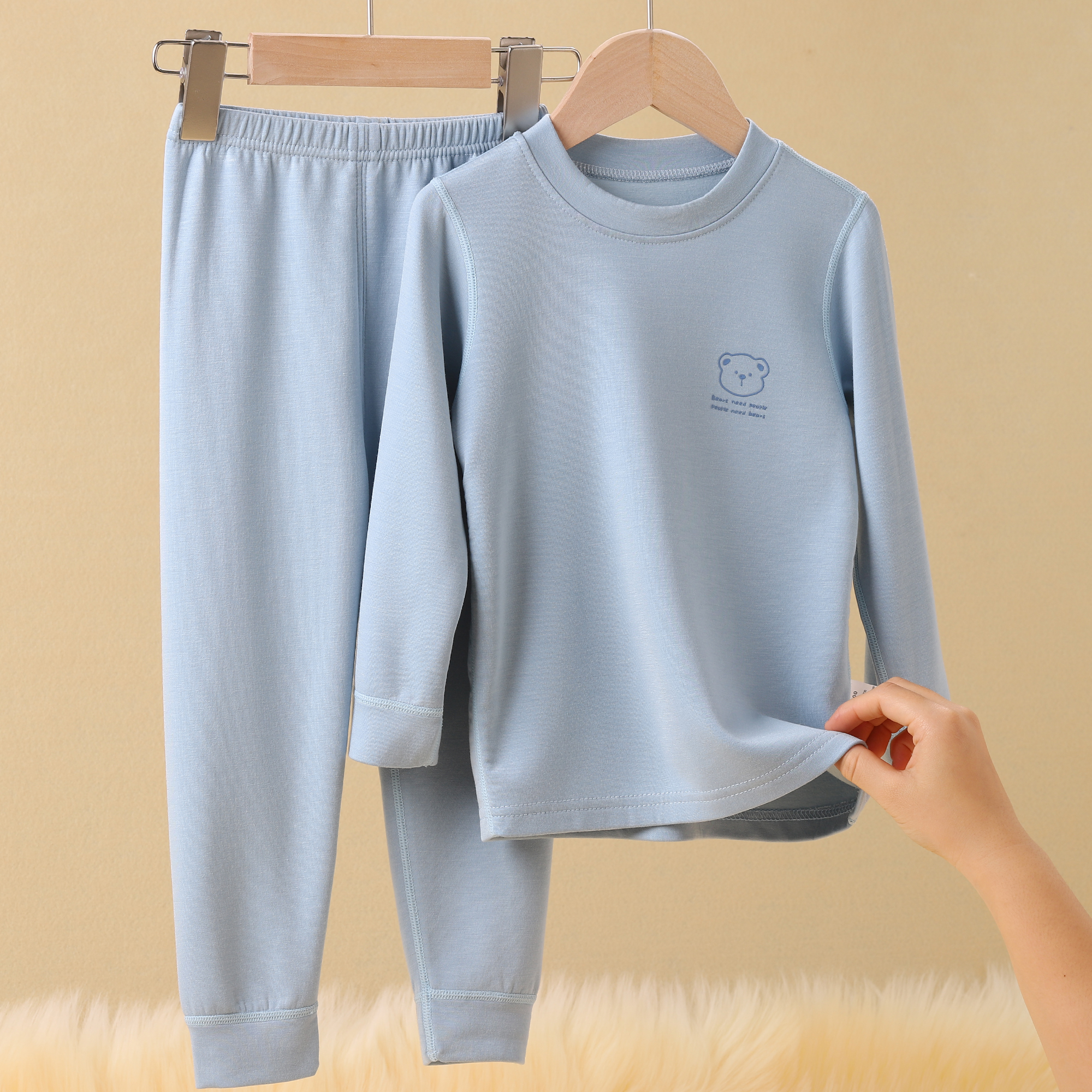 儿童秋衣秋裤女童打底莫代尔保暖内衣线衣男大童秋冬德绒套 5345