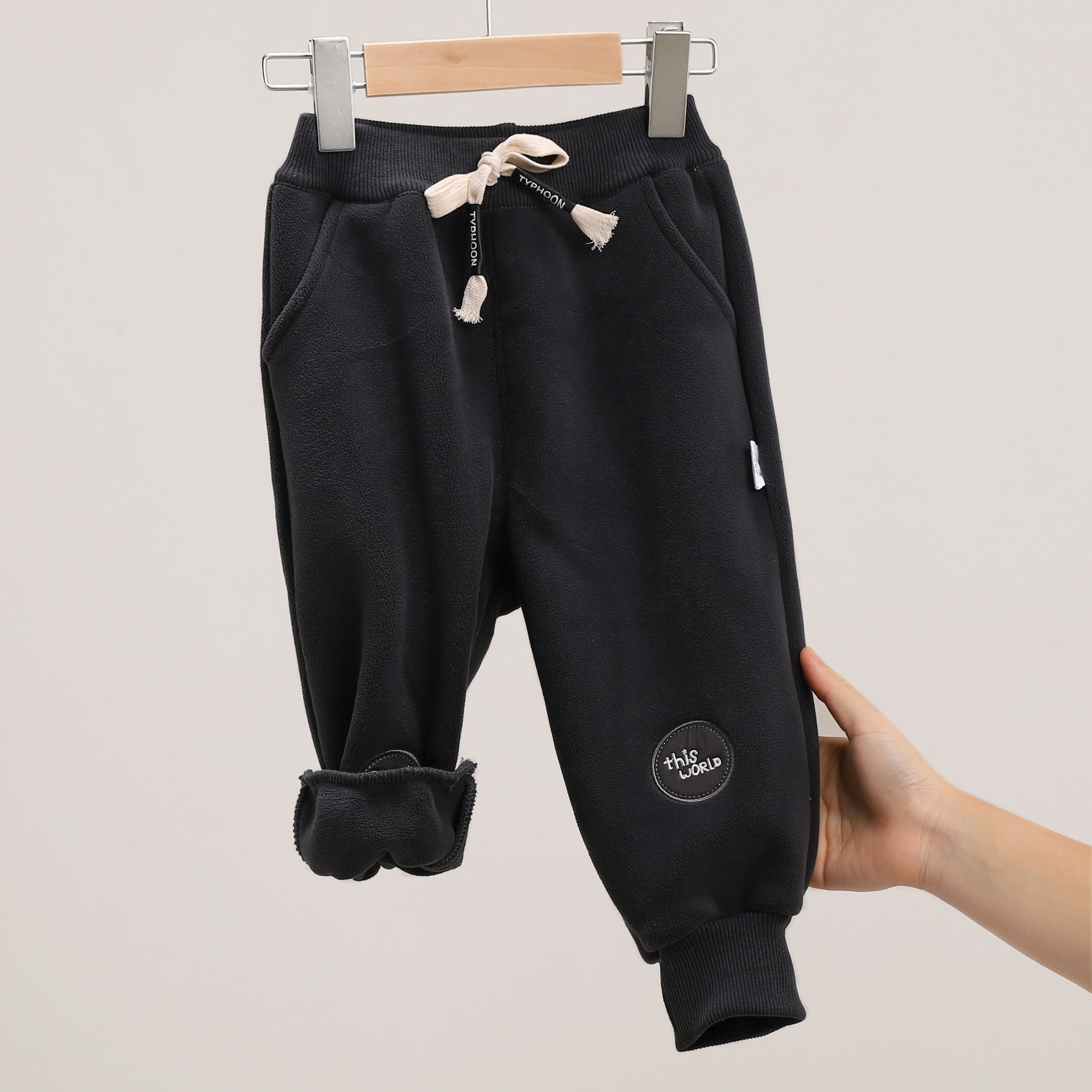 儿童裤子女孩男孩童装运动裤加绒卫裤一体绒外穿休闲保暖裤 x3206