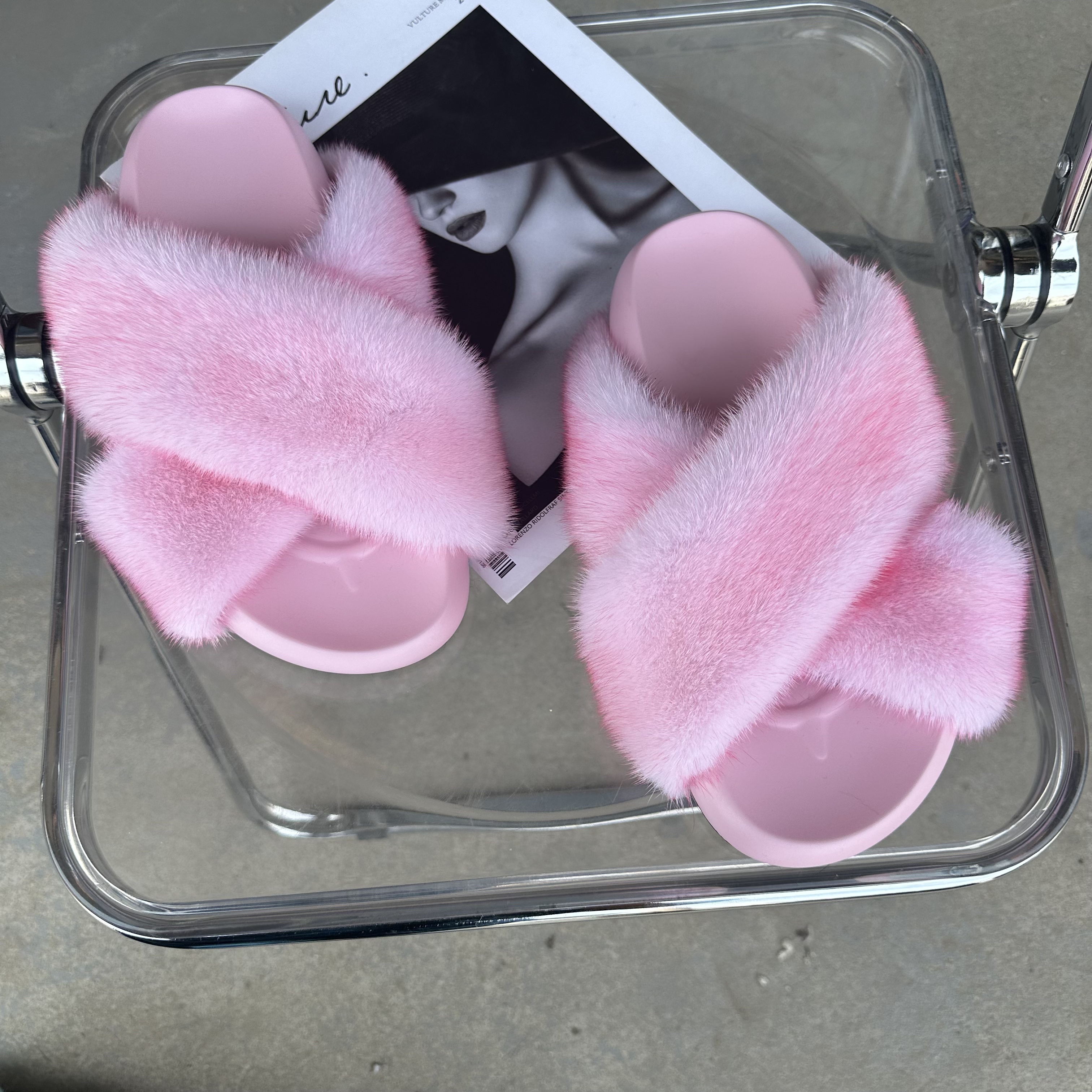 原创新款高定2024春季设计师款小众毛毛拖鞋貂毛女鞋外穿凉拖