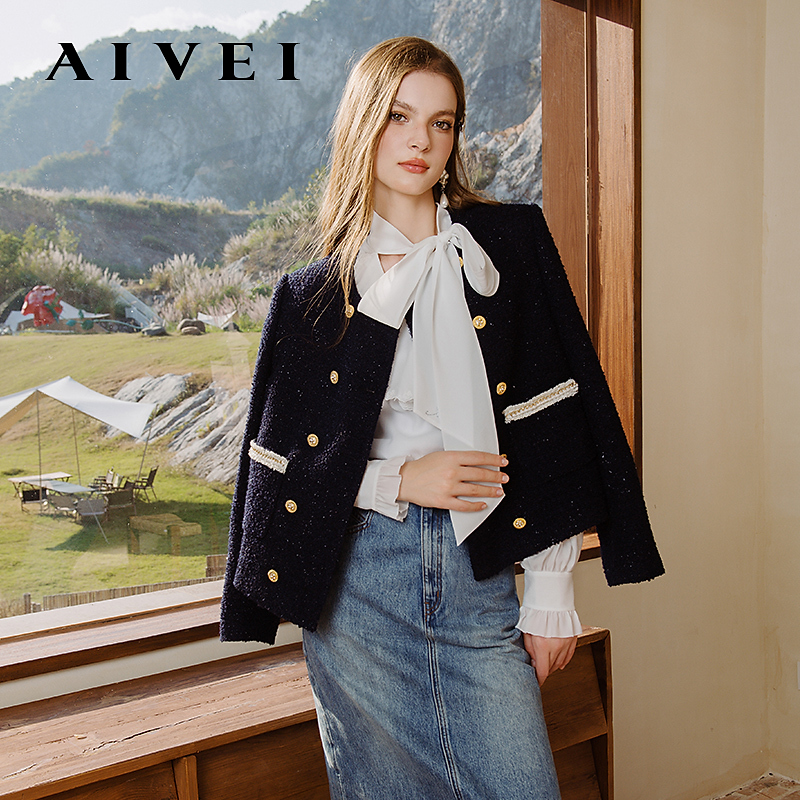 AIVEI艾薇春季名媛千金职场精英通勤小香亮丝外套R0160200