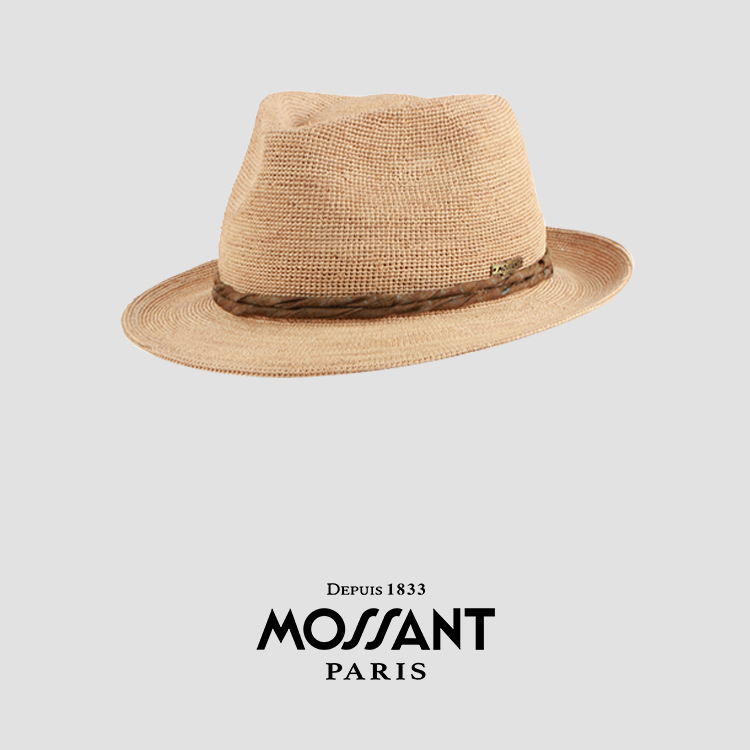 MOSSANTSS25春夏新款 手工钩针工艺经典款拉菲草Trilby Hat爵士帽