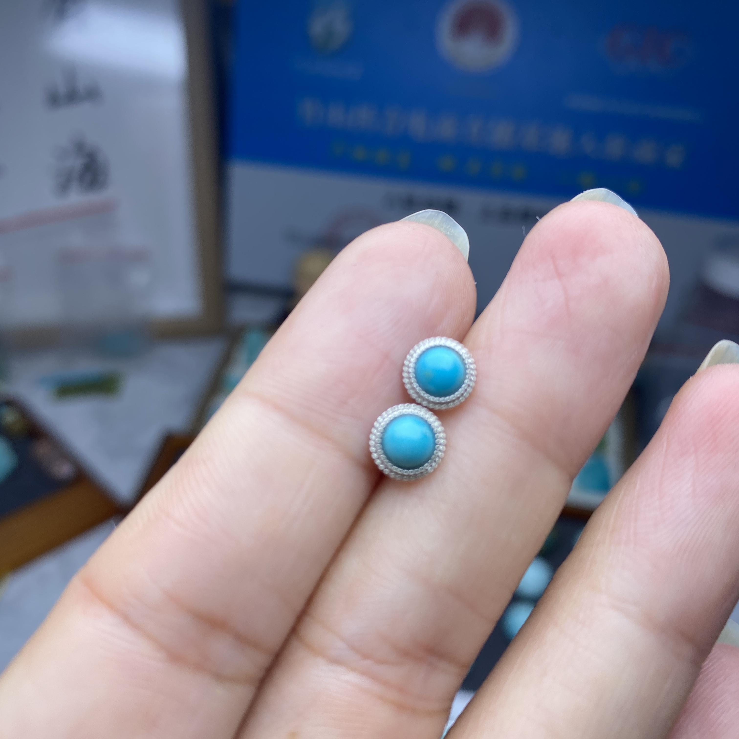 天然原矿绿松石耳钉一对多样式发货