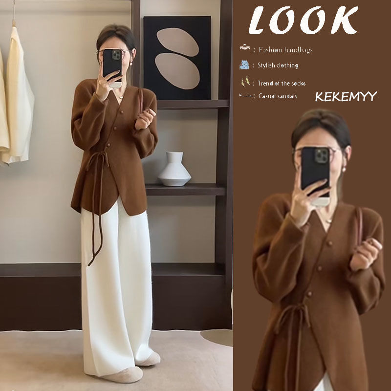 秋装搭配一整套胖mm大码女装2025新款美拉德外套休闲阔腿裤两件套