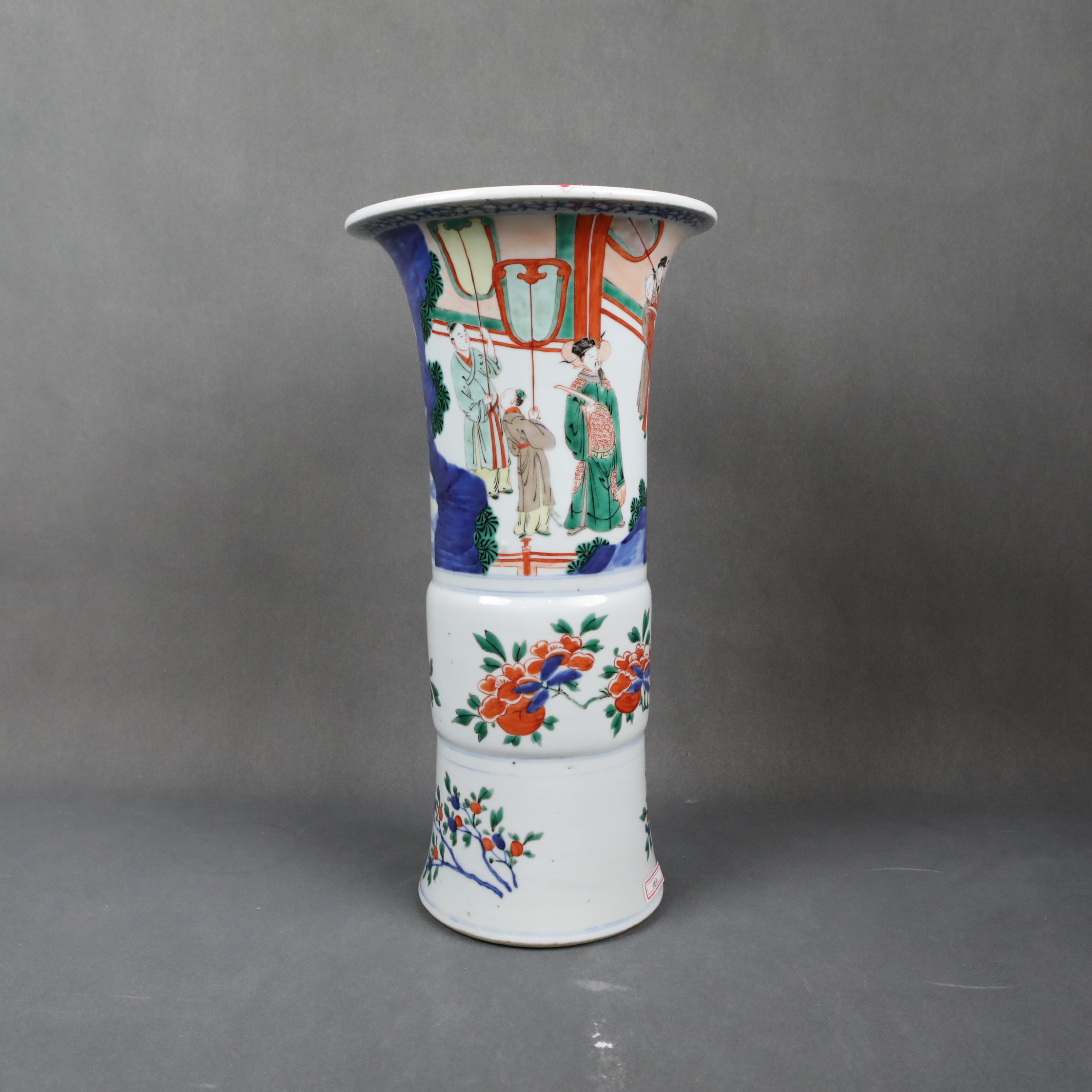 【国营文物商店】c1015/ 青花五彩人物花觚/清