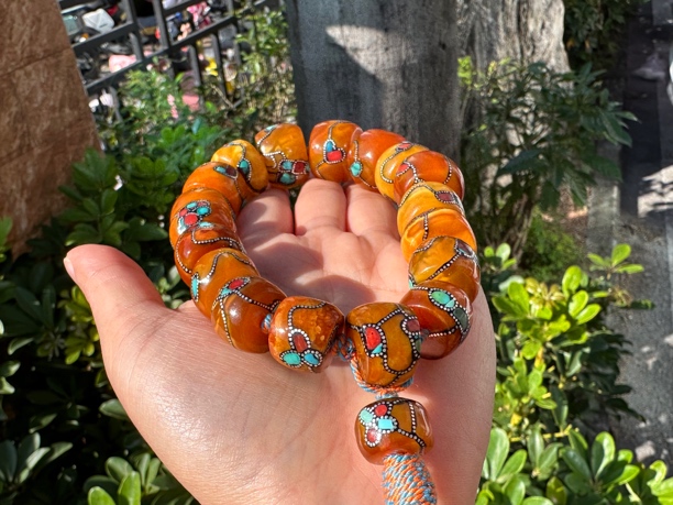 古董尼泊尔工艺镶嵌的马蹄墩手持尺寸21.6mm.16.3mm克重