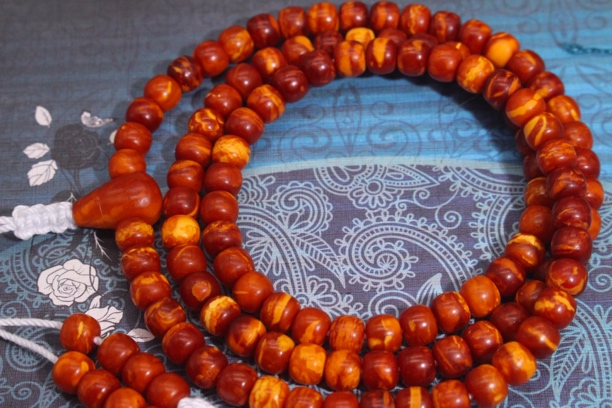 古董虎皮妖花红花蜡的108佛珠支持全国复检尺寸7.2mm➕克重26.29g