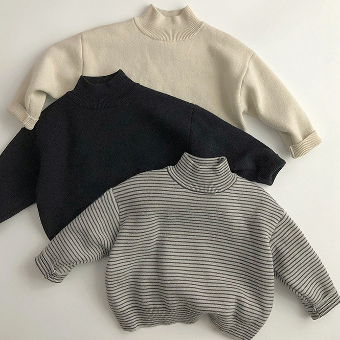 2025秋冬季韩版儿童半高领毛衣一体绒洋气男女宝宝毛衣针织打底衫