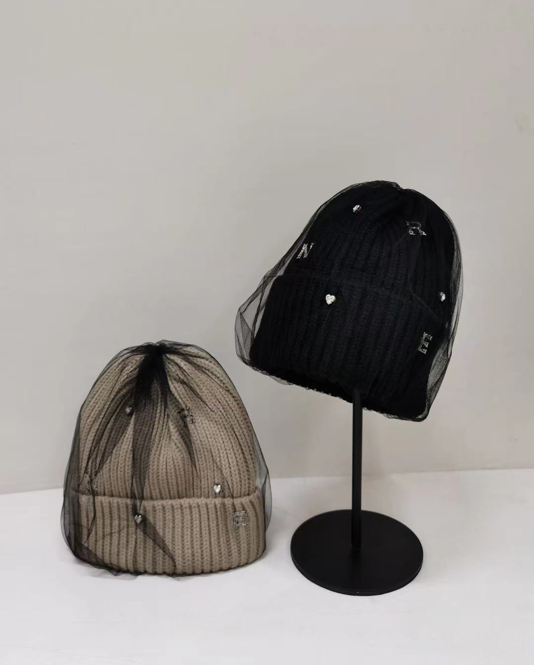 帽之都新款水钻时尚网纱毛线帽M802