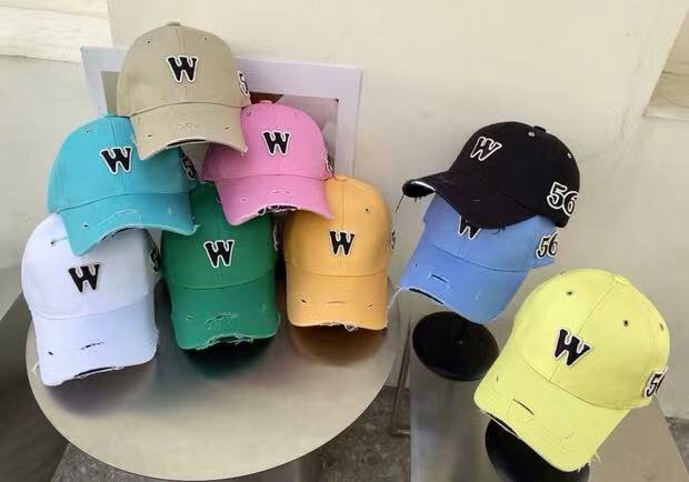 帽之都新款字母W破边彩色棒球帽