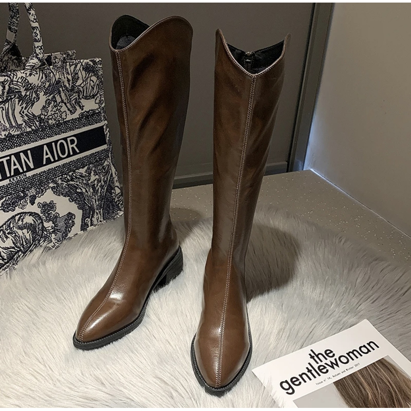 【双12福利】超舒适 2024尖头V口西部牛仔靴中筒靴子(跟高4.5)