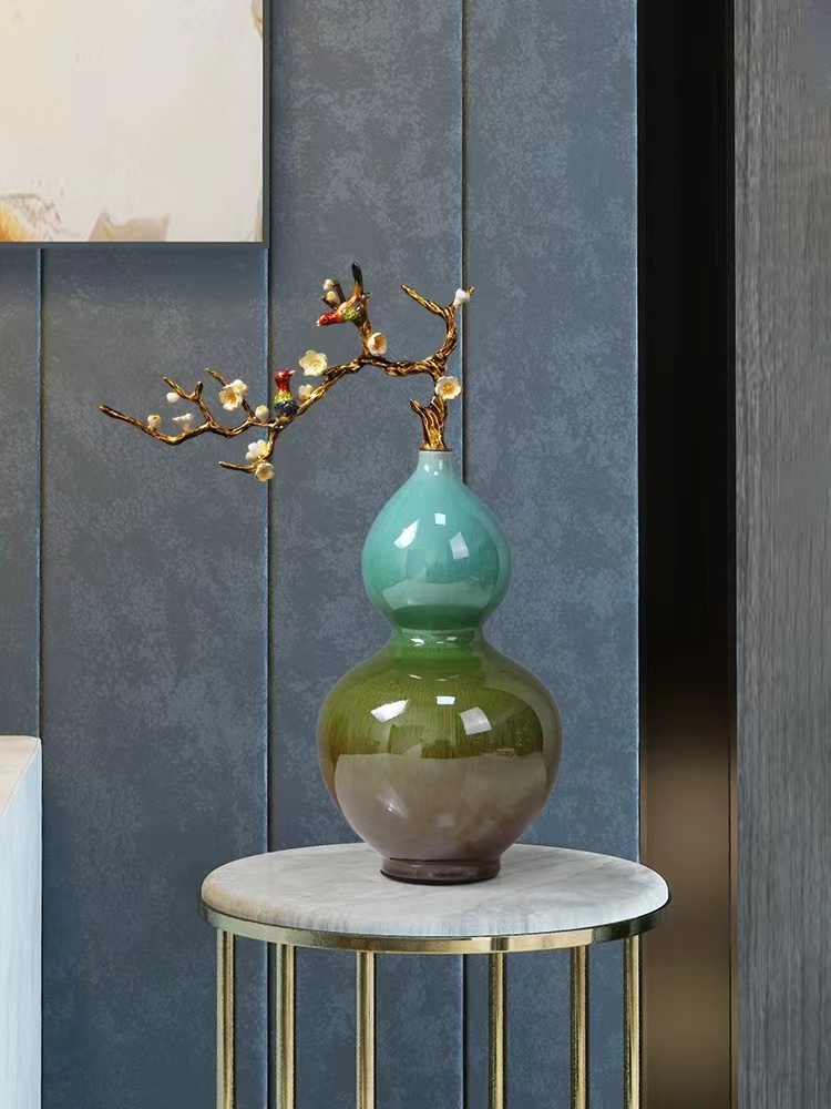 珐琅葫芦摆件手工轻奢新中式创意简约玄关书房摆设蓝色复古色釉