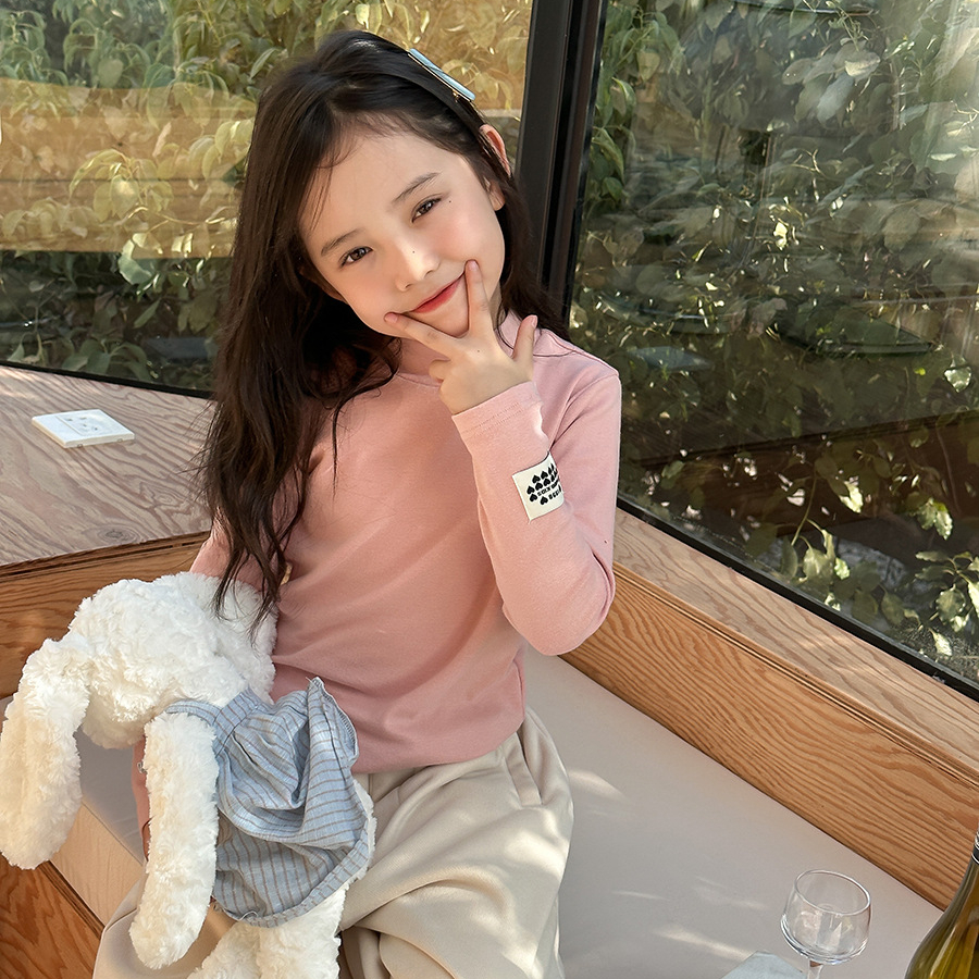 秋冬儿童百搭半高领打底衫女童贴标中领长袖保暖T恤宝宝上衣韩版