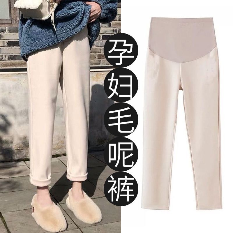 孕妇裤子女秋冬款外穿毛呢直筒裤加绒冬季休闲烟管裤大码打底长裤