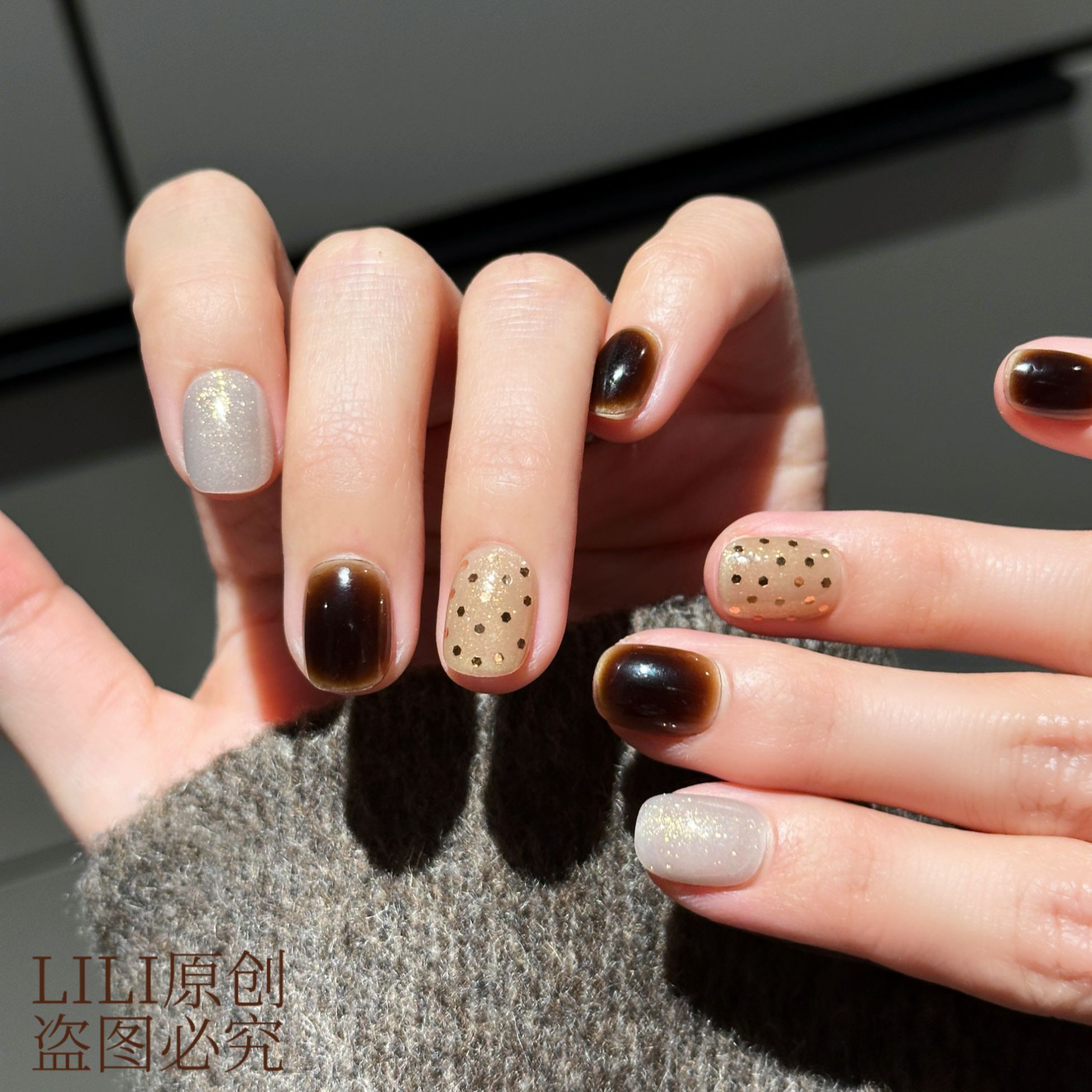 春山｜李里原创纯手工穿戴甲琥珀晕染显白高级穿戴式ins爆款