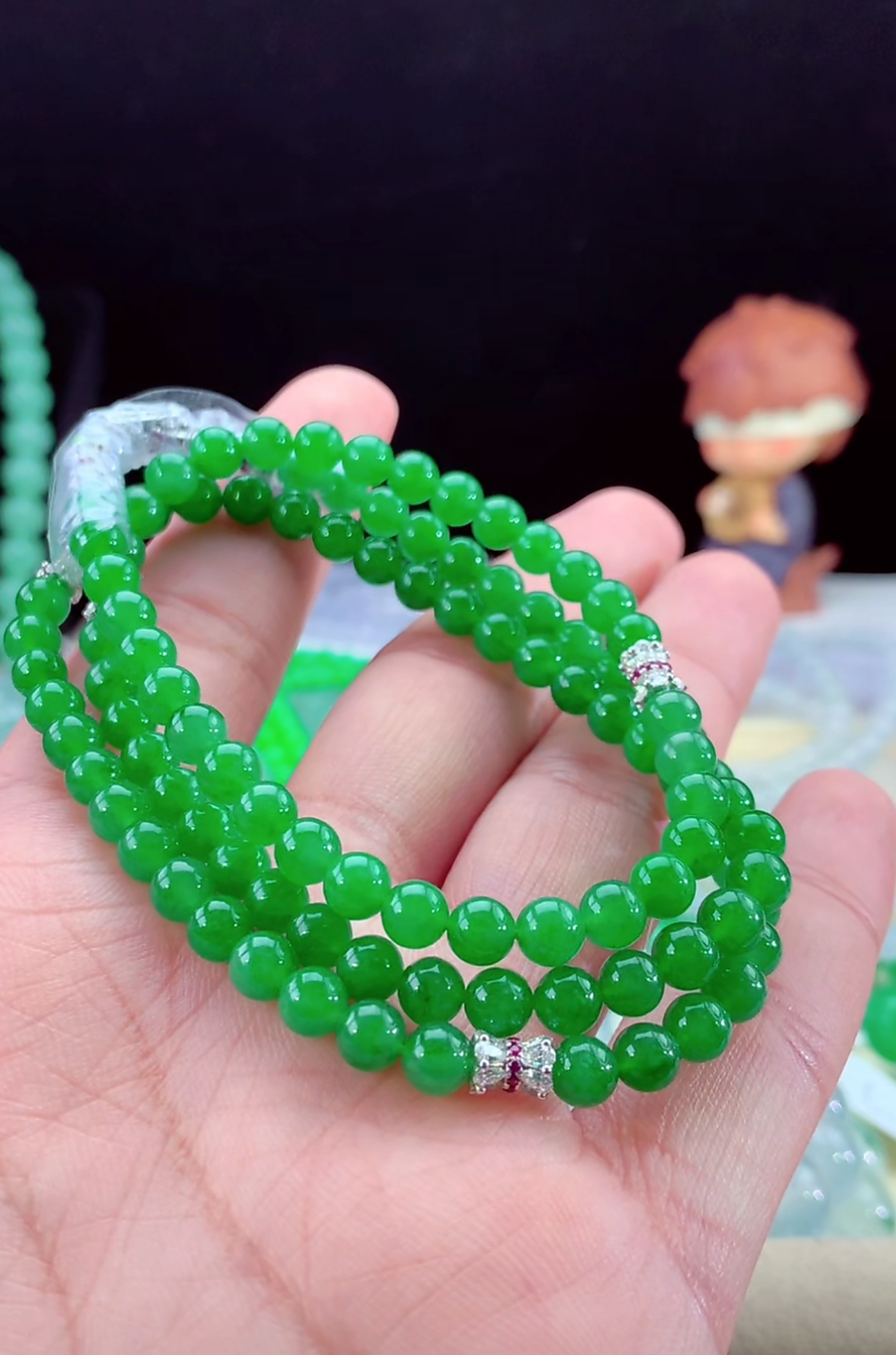 镇店之宝系列之收藏级卡5+满阳绿礼服链缅甸天然a货翡翠